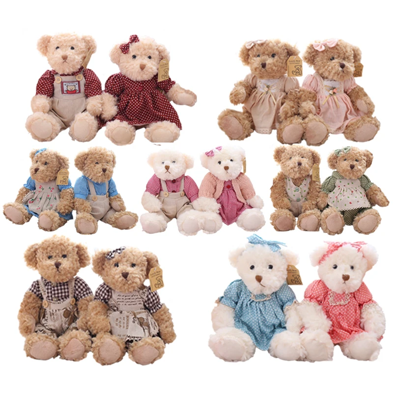 Милая Мини пара плюшевых медведей с тканью плюшевые игрушки свадебные куклы