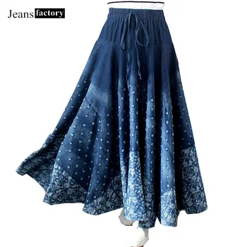 fashion long skirt A-Line denim maxi skirts womens Print Belt Elastic Waist Pleated Skirt Spring Autumn blue faldas mujer moda
fashion long skirt A-Line denim maxi skirts womens Print Belt Elastic Waist Pleated Skirt Spring Autumn blue faldas mujer moda