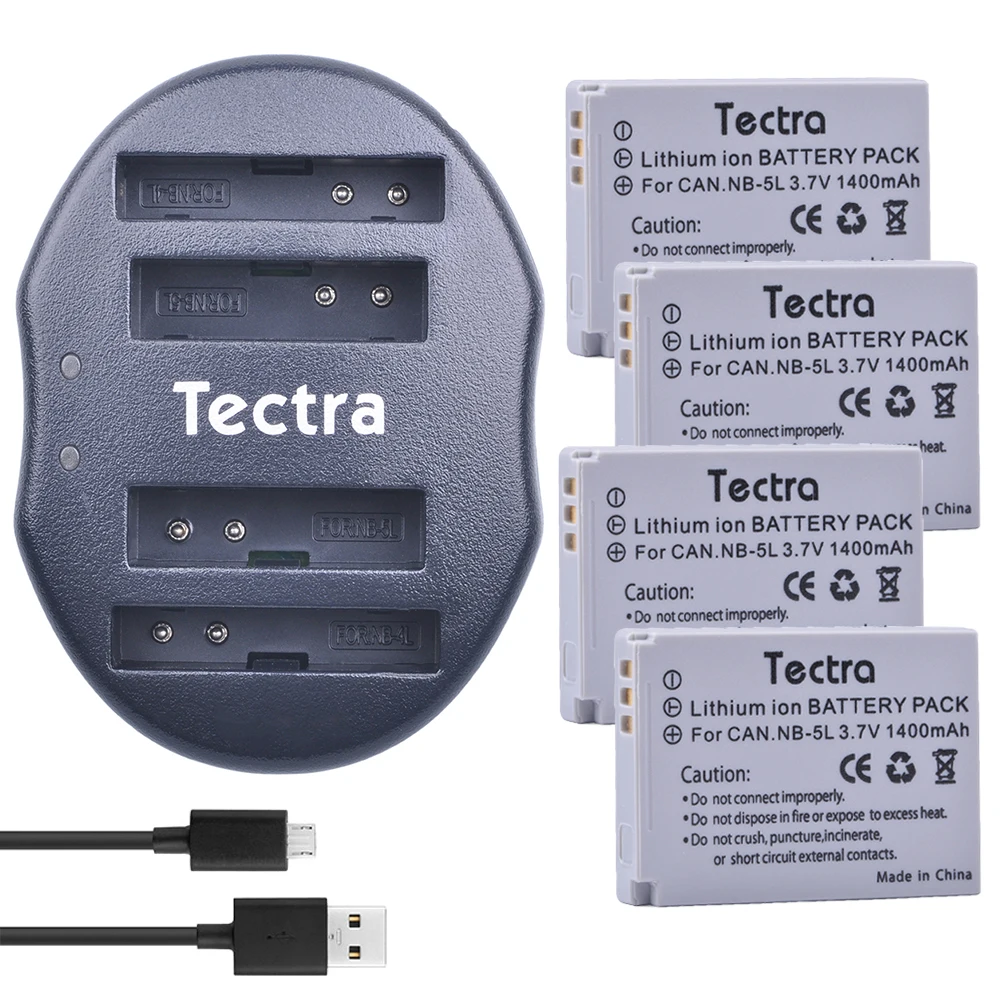 Литий-ионный аккумулятор Tectra 4 шт. NB-5L bn5l + USB двойное зарядное устройство для Canon