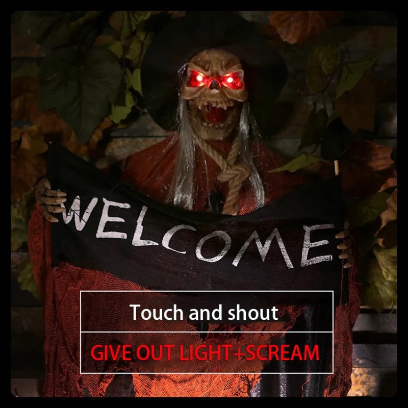 Ghost Welcome Sign Escape Horror Props Haunted House Decor Halloween Prop Electric Voice Hanging Skull Skeleton
Ghost Welcome Sign Escape Horror Props Haunted House Decor Halloween Prop Electric Voice Hanging Skull Skeleton