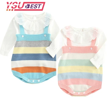 

0-3Yrs Newborn Baby Romper Boys Girls Baby Clothes Rainbow Woolen Knitted Baby Rompers Summer Infant Baby Boys Jumpsuit Overalls