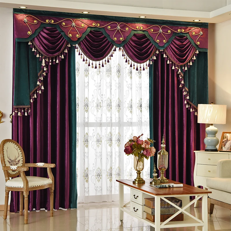 Custom curtain high class European style thicken shading purple color Italy velvet cloth blackout curtain valance tulle E914
Custom curtain high class European style thicken shading purple color Italy velvet cloth blackout curtain valance tulle E914