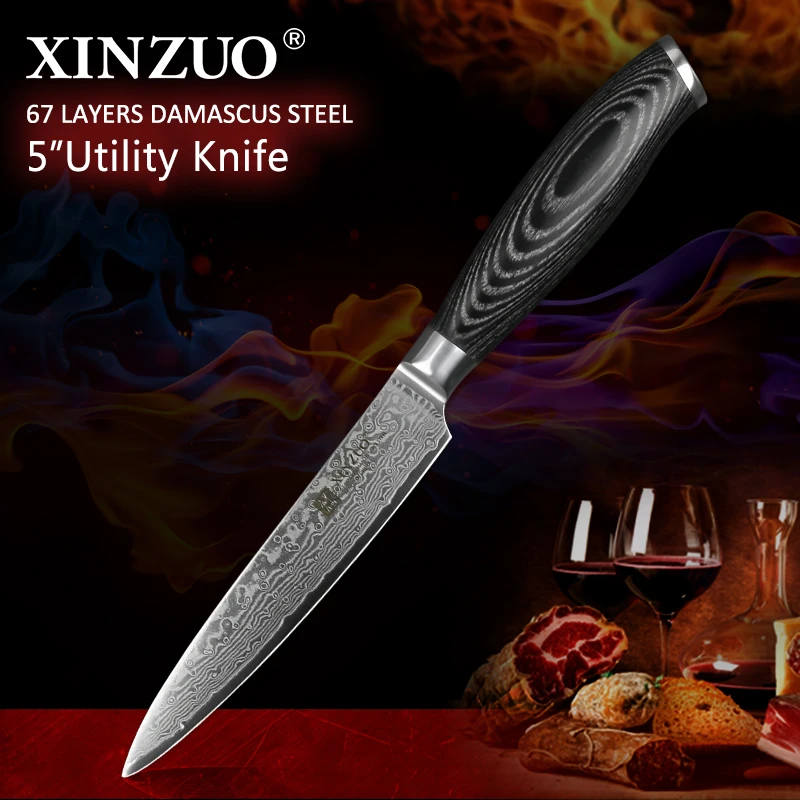 XINZUO 5" inch Utility Knife 67layer Japan Damascus Steel Kitchen Knives Ultra Sharp Multi-purpose Cutter Knife Pakkawood Handle
XINZUO 5" inch Utility Knife 67layer Japan Damascus Steel Kitchen Knives Ultra Sharp Multi-purpose Cutter Knife Pakkawood Handle