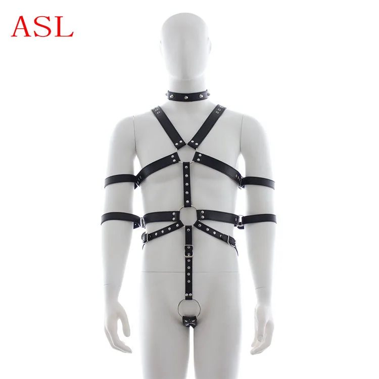 Fetish Male Bondage PU Leather Chest Full Body Harness Teddy Sexy Belt Gay Chastity Clubwear Costume with Collar and Armbands
Fetish Male Bondage PU Leather Chest Full Body Harness Teddy Sexy Belt Gay Chastity Clubwear Costume with Collar and Armbands