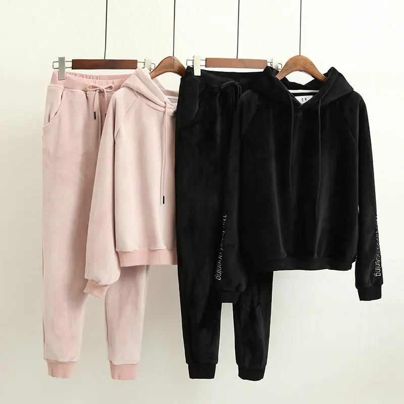 Women Velvet Autumn Black Pink Two Piece Set Clothes Casual Harajuku Hooded Sweatshirts Adjustable Soft Pants conjunto feminino
Women Velvet Autumn Black Pink Two Piece Set Clothes Casual Harajuku Hooded Sweatshirts Adjustable Soft Pants conjunto feminino