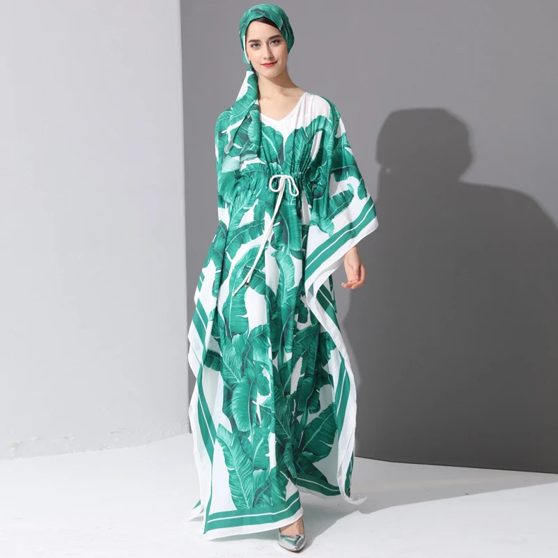 High Quality 2017 Runway Fashion Designer Maxi Dress Women's Batwing Sleeve Green Palm Leaf Floral Print Loose Casual Long Dress
High Quality 2017 Runway Fashion Designer Maxi Dress Women's Batwing Sleeve Green Palm Leaf Floral Print Loose Casual Long Dress