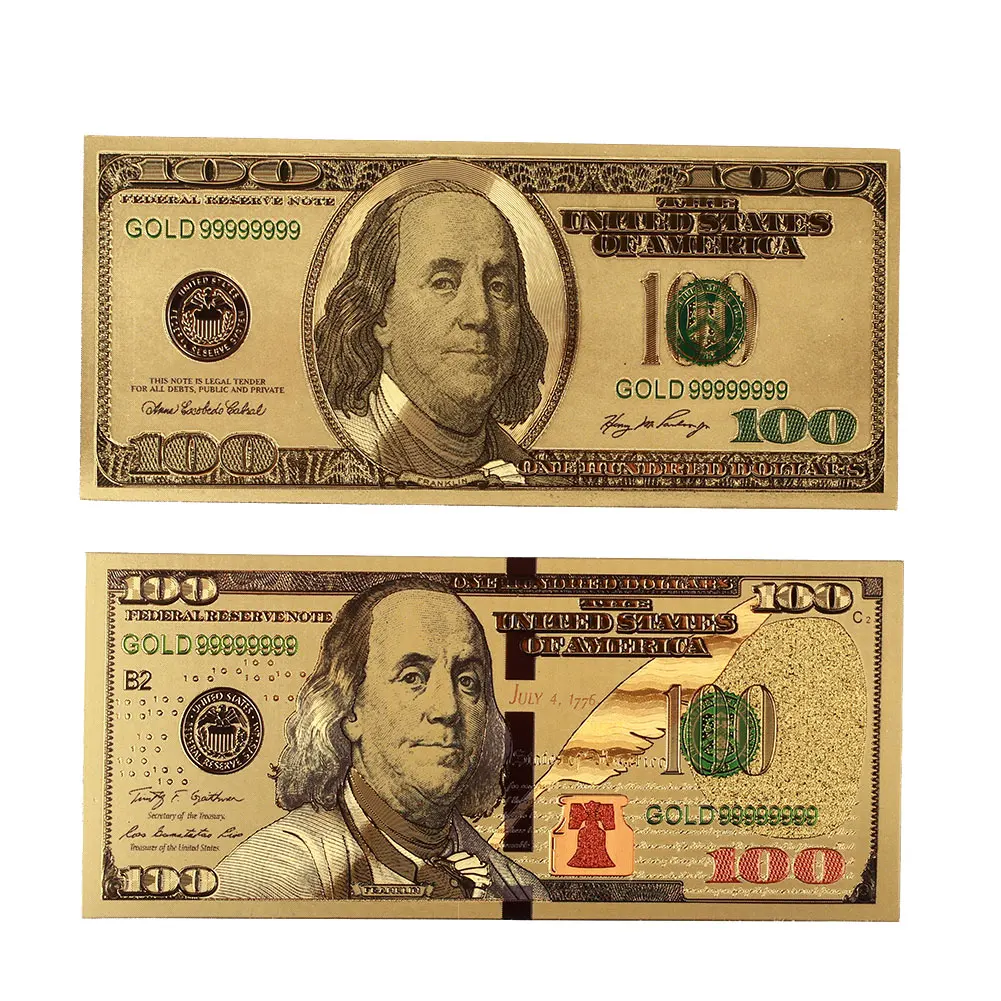 2PCS/Set 24K Gold Plated Dollars High Quality Banknotes 100 Dollar Bills Souvenir Commemorative Notes Antique Plated Coin Gold
2PCS/Set 24K Gold Plated Dollars High Quality Banknotes 100 Dollar Bills Souvenir Commemorative Notes Antique Plated Coin Gold