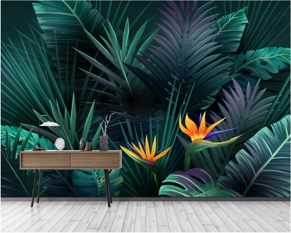 

beibehang Customizable fashion silk papel de parede 3d wallpaper HD Abstract Plant Rainforest Banana leaf living room backdrop