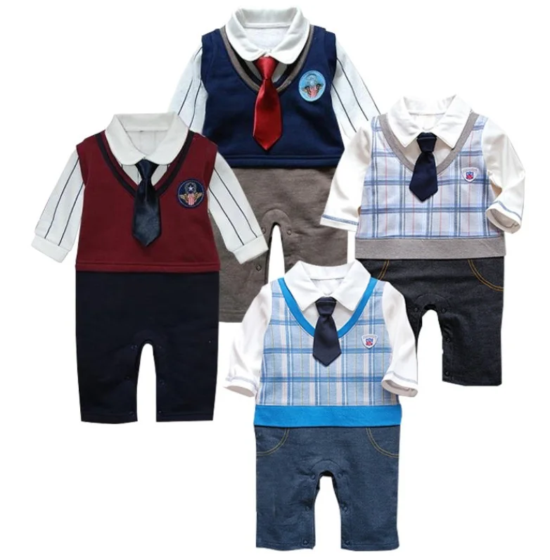 Image 2015 Spring Baby Handsome Rompers Toddler Tie Bodysuits Tuxedo One Piece Clothes Retail Free Shipping