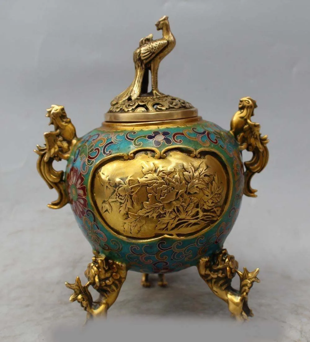 9"China Cloisonne Enamel Bronze Gilt Dragon Beast Phoenix Incense Burner Censer
9"China Cloisonne Enamel Bronze Gilt Dragon Beast Phoenix Incense Burner Censer