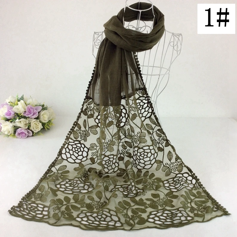 One pc Floral Lace Plain Fashion Scarf Woman Ladies Long Scarf Shawls Muslim Hijab Luxury Style
One pc Floral Lace Plain Fashion Scarf Woman Ladies Long Scarf Shawls Muslim Hijab Luxury Style