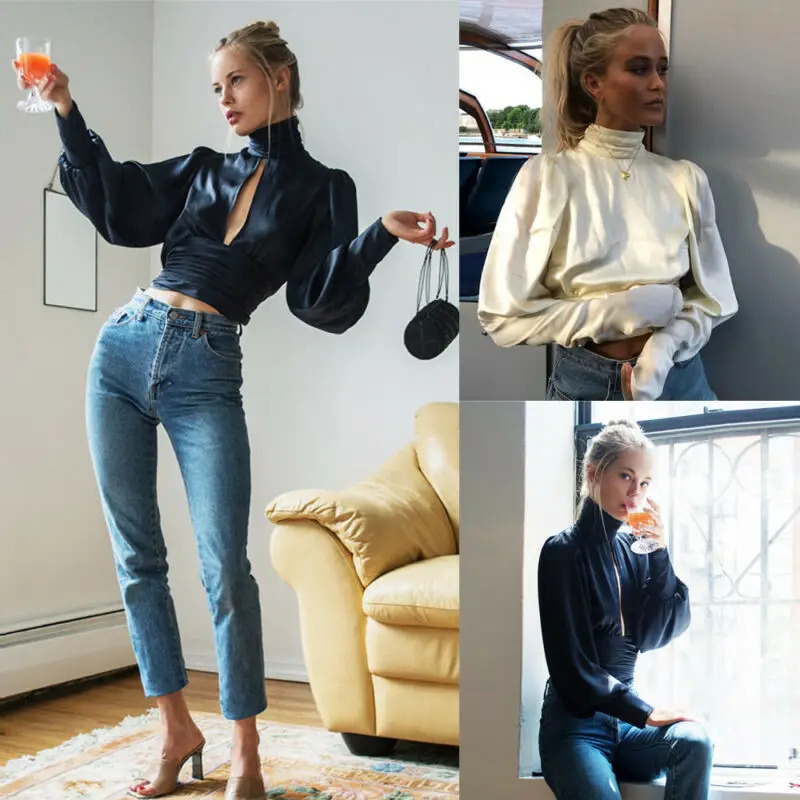 Women Autumn Spring Shirt Sexy Hollow Satin Blouse Casual Long Sleeve Office Work Blouse Solid Color High Neck Lady Backless Top
Women Autumn Spring Shirt Sexy Hollow Satin Blouse Casual Long Sleeve Office Work Blouse Solid Color High Neck Lady Backless Top