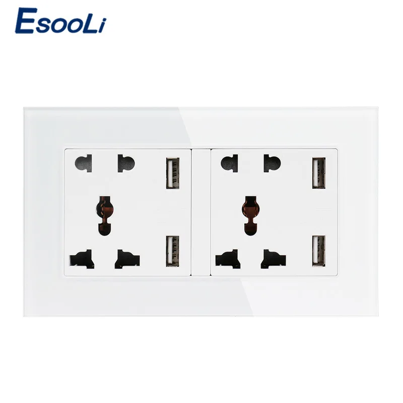 Esooli Wall Socket Dual Universal 5 Hole Power Outlet With 4 USB Smart Induction Charger Port for Mobile Tempered Glass Panel
Esooli Wall Socket Dual Universal 5 Hole Power Outlet With 4 USB Smart Induction Charger Port for Mobile Tempered Glass Panel