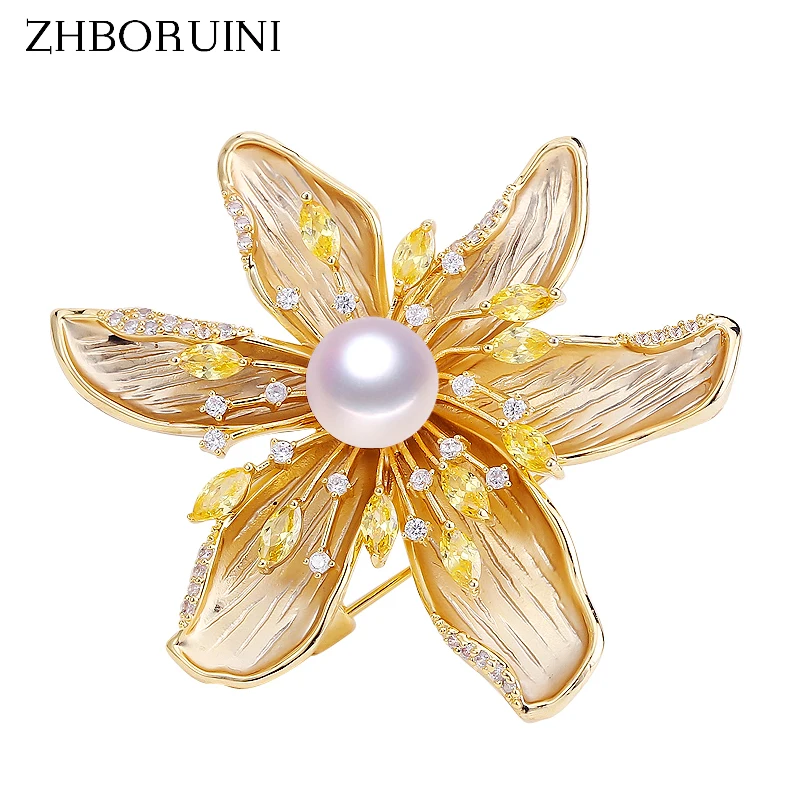 

ZHBORUINI 2019 High Quality Natural Freshwater Pearl Brooch Fine Zircon Matte Light Brooch Pearl Jewelry For Women Not Fade Gift