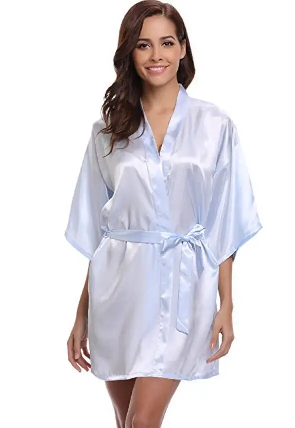 Women Silk Satin Short Night Robe Solid Kimono Robe Fashion Bath Robe Sexy Bathrobe Peignoir Femme Wedding Bride Bridesmaid Robe 107 HTB1DFgqy JYBeNjy1zeq6yhzVXat