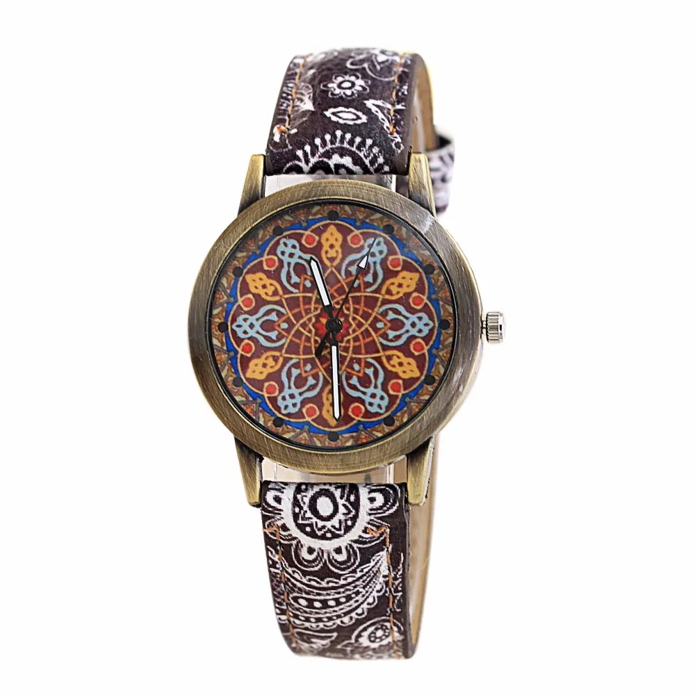 Bohemia Pu Leather Band Watch Woman Bracelet Watches Cretive Round Dial Design Analog Quartz Dress Wristwatch Dropshipping | Наручные