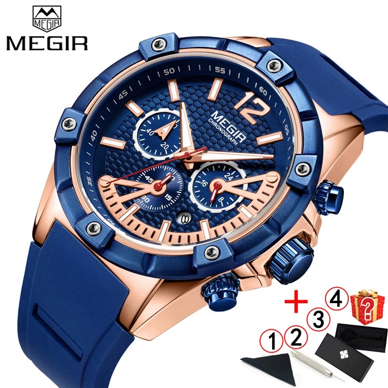Men Watch 2019 Top Brand Luxury MEGIR Quartz Sport Waterproof Male wristwatch Blue Silicone Gold Chronograph Men Watches 2018
Men Watch 2019 Top Brand Luxury MEGIR Quartz Sport Waterproof Male wristwatch Blue Silicone Gold Chronograph Men Watches 2018