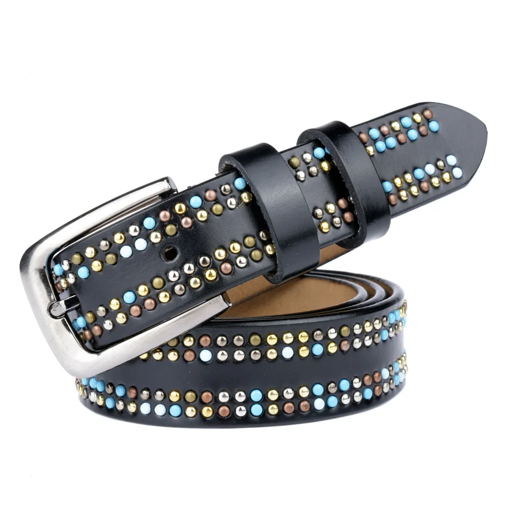 New Colorful Rivet Genuine Leather Woman Belts Hip Hop Women's Belt Fashion Beaded Cowskin Ladies Belts Female Waist Jeans Belt
New Colorful Rivet Genuine Leather Woman Belts Hip Hop Women's Belt Fashion Beaded Cowskin Ladies Belts Female Waist Jeans Belt