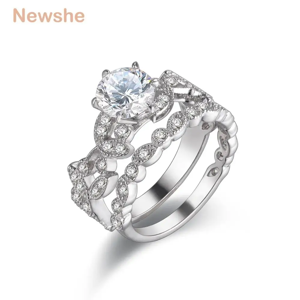 Newshe Rose Flower Sahpe Solid 925 Sterling Silver Wedding Rings For Women Engagement Ring Set Classic Jewelry | Украшения и