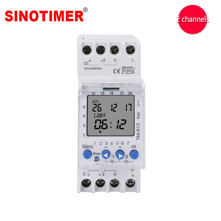 TM612 220 VAC 16A 6PINS 2NO 2NC 2 Channels Big LCD Display Programmable 24hrs Time Clock with Two Relay Outputs Timer Switch 2NO
TM612 220 VAC 16A 6PINS 2NO 2NC 2 Channels Big LCD Display Programmable 24hrs Time Clock with Two Relay Outputs Timer Switch 2NO