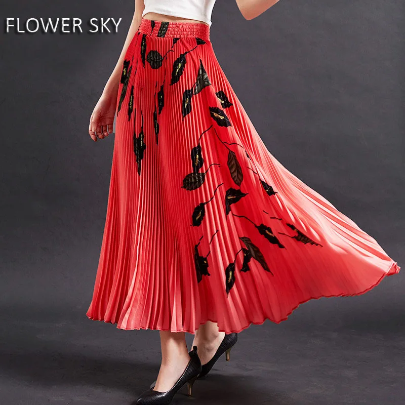 FLOWER SKY Women Vintage leaf print big hem pleated skirt ladies fashion streetwear vestidos elastic waist Long Skirts
FLOWER SKY Women Vintage leaf print big hem pleated skirt ladies fashion streetwear vestidos elastic waist Long Skirts