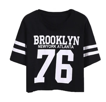 Summer T Shirt Women 2016 Brooklyn 76 Printed Cropped Graphic Tees T-Shirts Cropped Tops Women Punk Short Design T Shirts S2102