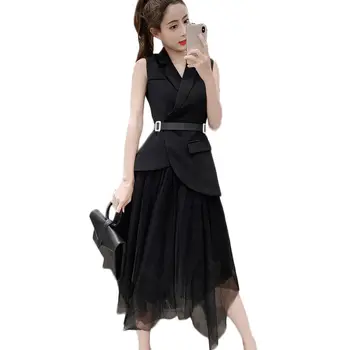 Fashion Sleeveless Blazer Skirt Suit For Office Lady Spring Summer Elegant Puffy Party Vestidos Black Women Tulle Skirt Set f556
Fashion Sleeveless Blazer Skirt Suit For Office Lady Spring Summer Elegant Puffy Party Vestidos Black Women Tulle Skirt Set f556