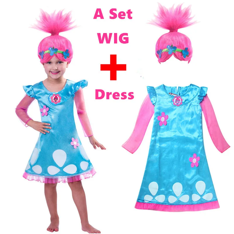Trolls Poppy Cosplay Costumes Dress For Girls Bobo Choses Streetwear Halloween Clothes Kids vestido infantil Wig & Girls Dresses (27)