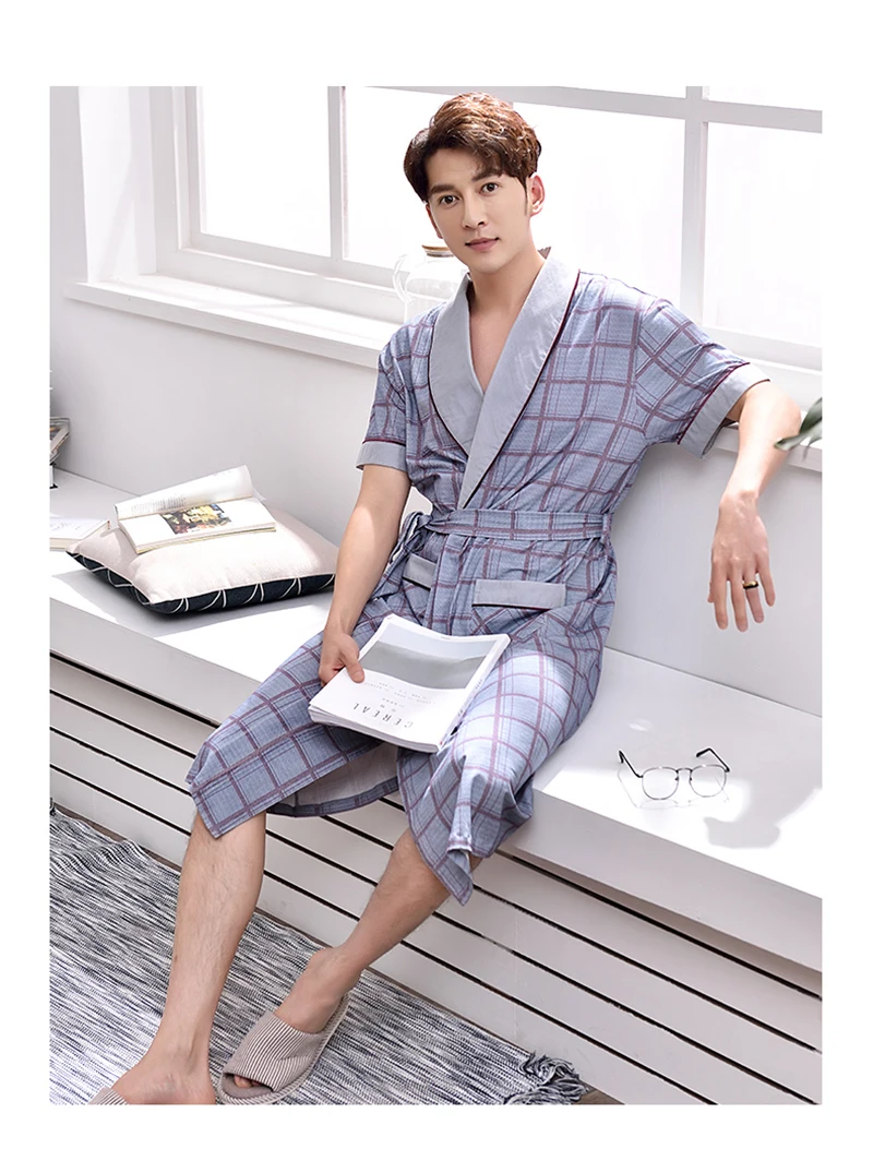 Bath Kimono Robe Men Nightgown Bathrobe (12)