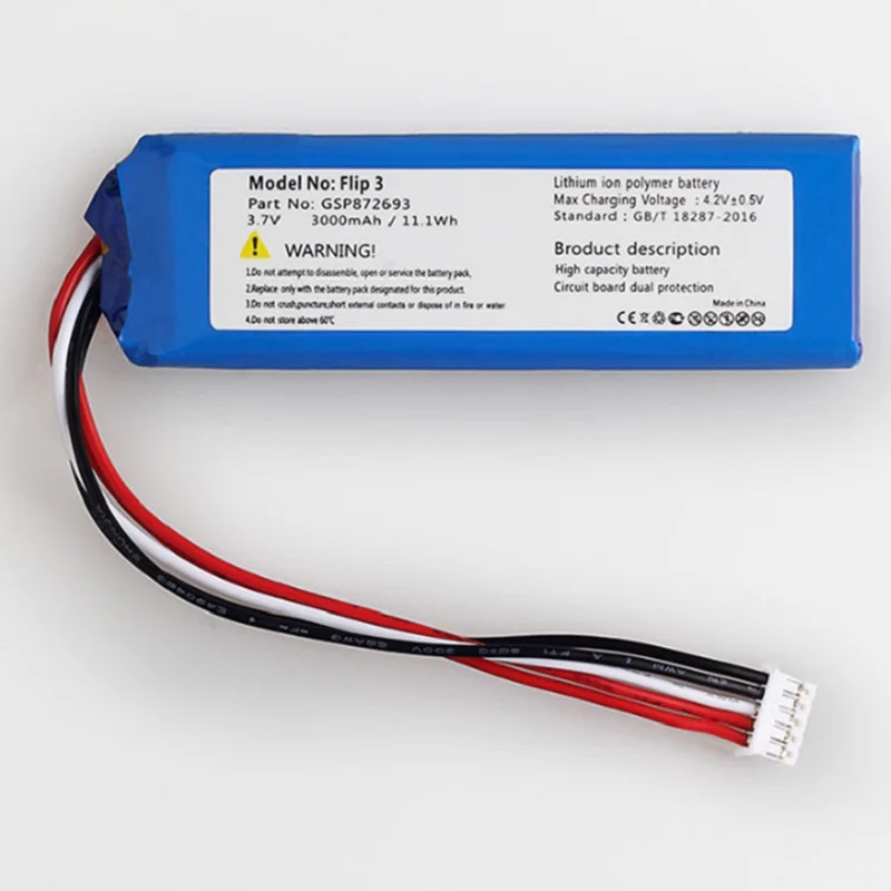 Battery for JBL Flip 3 Player New Li-po Polymer Rechargeable Accumulator Pack Replacement GSP872693 3.7V 3000mAh +Track Code
Battery for JBL Flip 3 Player New Li-po Polymer Rechargeable Accumulator Pack Replacement GSP872693 3.7V 3000mAh +Track Code