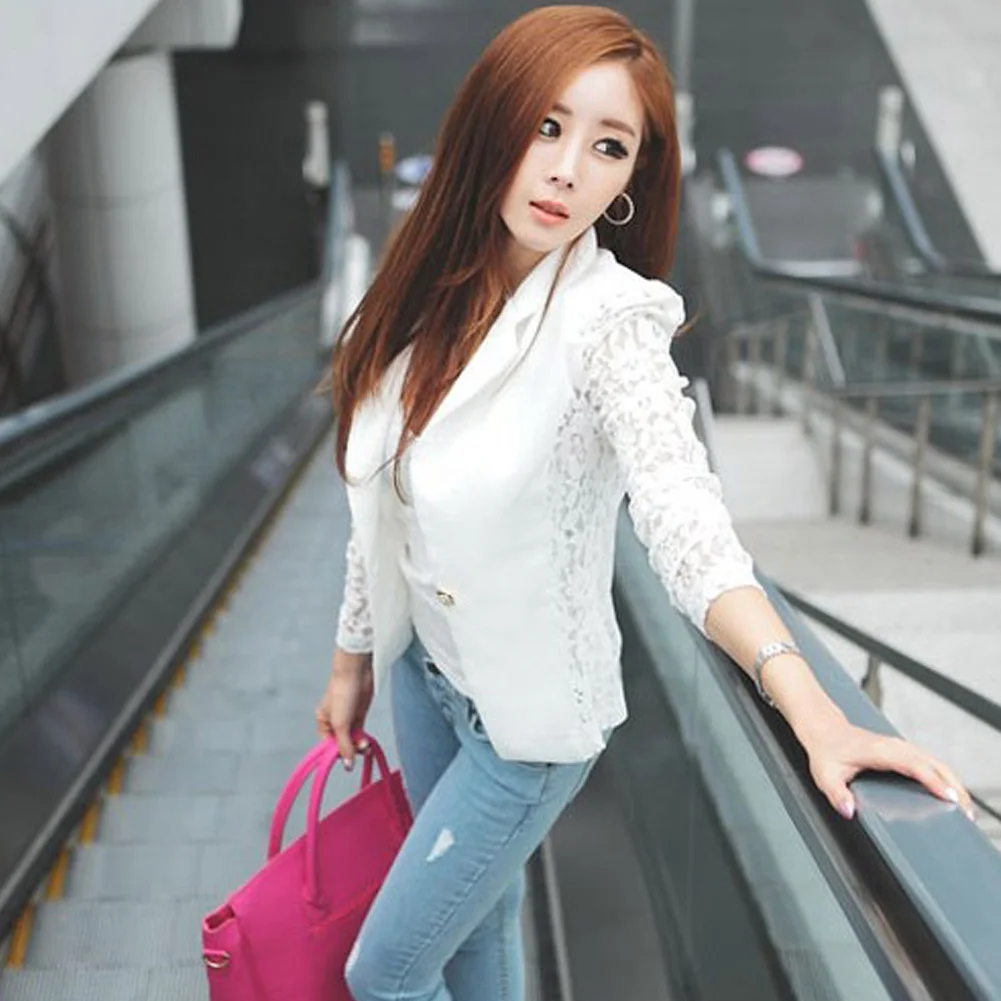 2019 Autumn Women Jacket Lace Splicing Long Sleeves Slim Suit One Button Casual Coat Ladies Work Wear Plus Size XXXL Black/White
2019 Autumn Women Jacket Lace Splicing Long Sleeves Slim Suit One Button Casual Coat Ladies Work Wear Plus Size XXXL Black/White