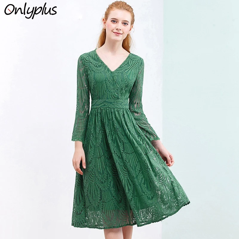 ONLY PLUS S-XXL Green Lace Dresses For Women Holiday Spring Party Dress wrist Sleeve V-Neck High Waist Sexy Slim Vestidos
ONLY PLUS S-XXL Green Lace Dresses For Women Holiday Spring Party Dress wrist Sleeve V-Neck High Waist Sexy Slim Vestidos