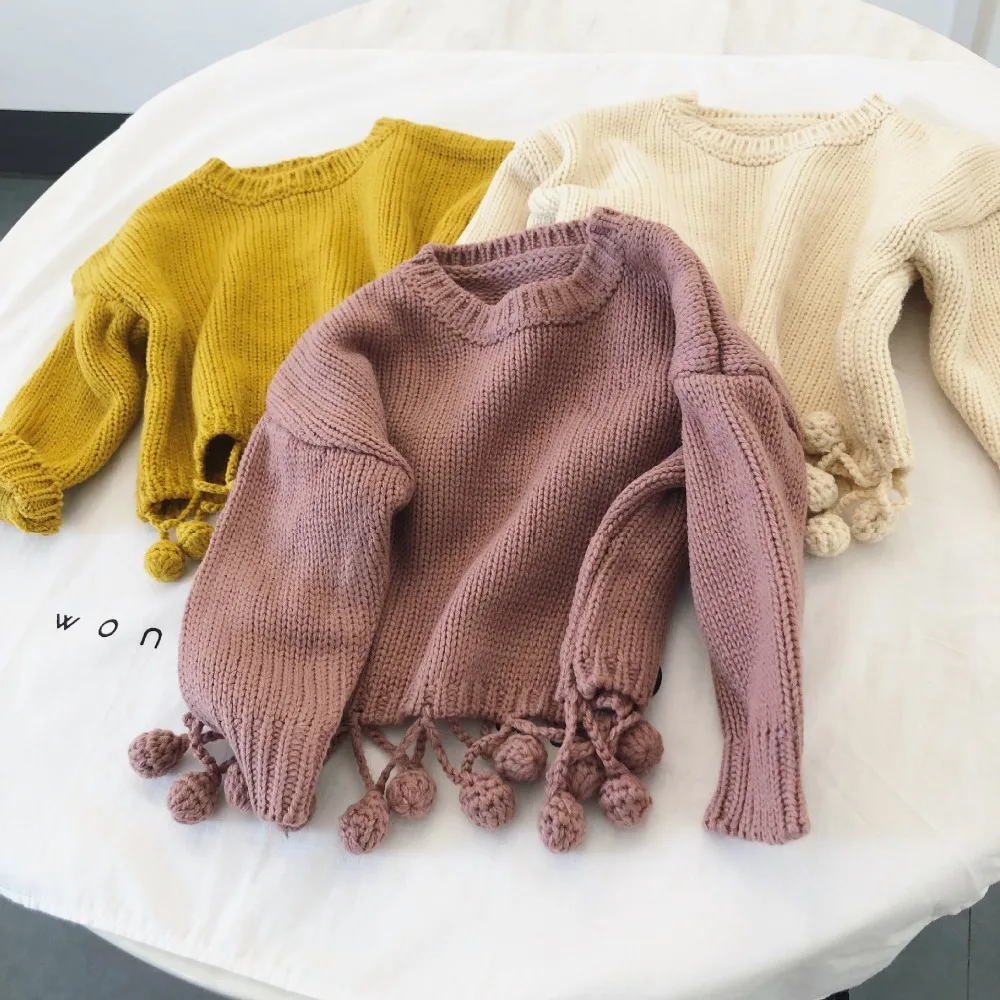 new Autumn Toddlers Girls Sweaters Tassel Pompon Kids Clothes Tops Soft Baby Girls Knitted Pullovers Cute Child Sweater 3 colors
new Autumn Toddlers Girls Sweaters Tassel Pompon Kids Clothes Tops Soft Baby Girls Knitted Pullovers Cute Child Sweater 3 colors