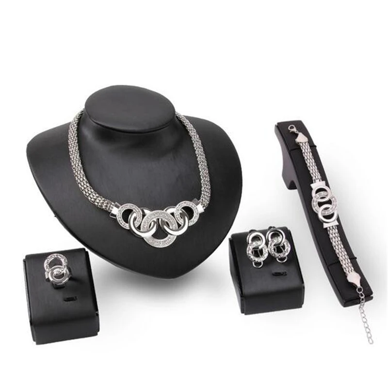 HOT Women African Beads Jewelry Sets Cz Crystal Necklace Earring Ring Bracelet Jewelry Set Silver Color Statement Accessories
HOT Women African Beads Jewelry Sets Cz Crystal Necklace Earring Ring Bracelet Jewelry Set Silver Color Statement Accessories