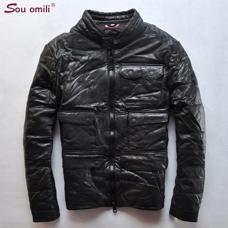 Bomber Genuine Leather Jacket Men Parka Down Coat Jacket Leather Coats Male Leather Casaco jaqueta Moto casaco masculino Pocket 
Bomber Genuine Leather Jacket Men Parka Down Coat Jacket Leather Coats Male Leather Casaco jaqueta Moto casaco masculino Pocket