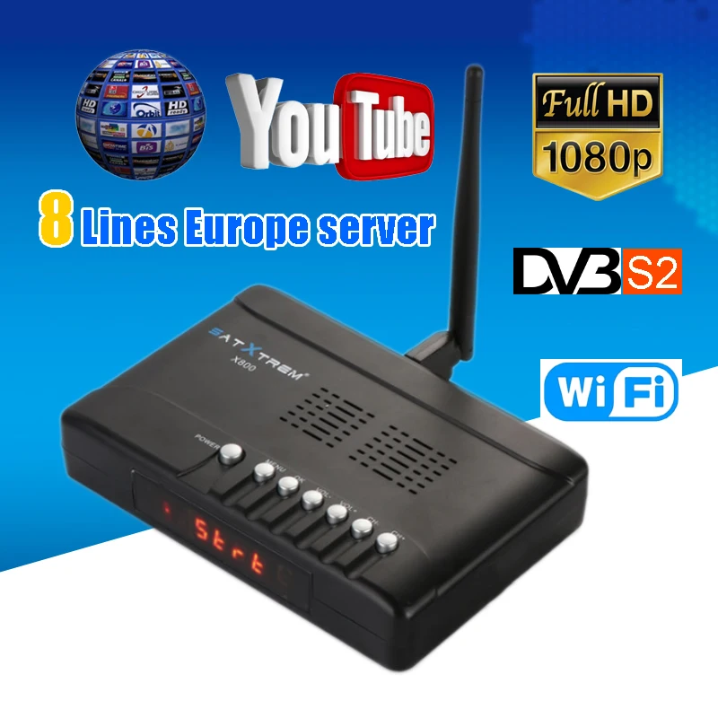Satxtrem X800 HD DVB S2 1080P Satellite Receiver Set-top TV Box With 8 Clines Europe Server Stable Fast Support PowerVu Bisskey
Satxtrem X800 HD DVB S2 1080P Satellite Receiver Set-top TV Box With 8 Clines Europe Server Stable Fast Support PowerVu Bisskey