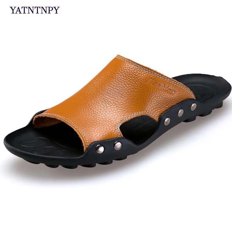 YATNTNPY Brand Men Beach Shoes Genuine Leather Sandals Summer Casual Man Half Slipper 5 Colors Fashion Non-slip Flip flops
YATNTNPY Brand Men Beach Shoes Genuine Leather Sandals Summer Casual Man Half Slipper 5 Colors Fashion Non-slip Flip flops