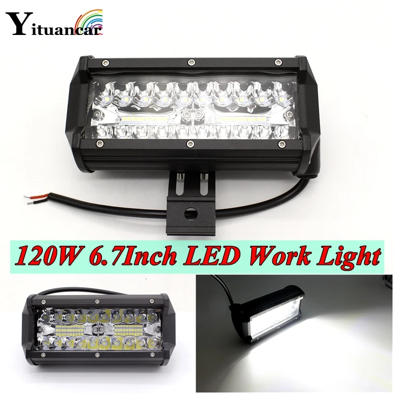 Yituancar 1Pcs 6.7Inch 120W Tri-Row LED Work Light Bar For Driving Truck SUV 4X4 IP68 DC9-32V Spot Beam Car Fog Day Lamp Styling |