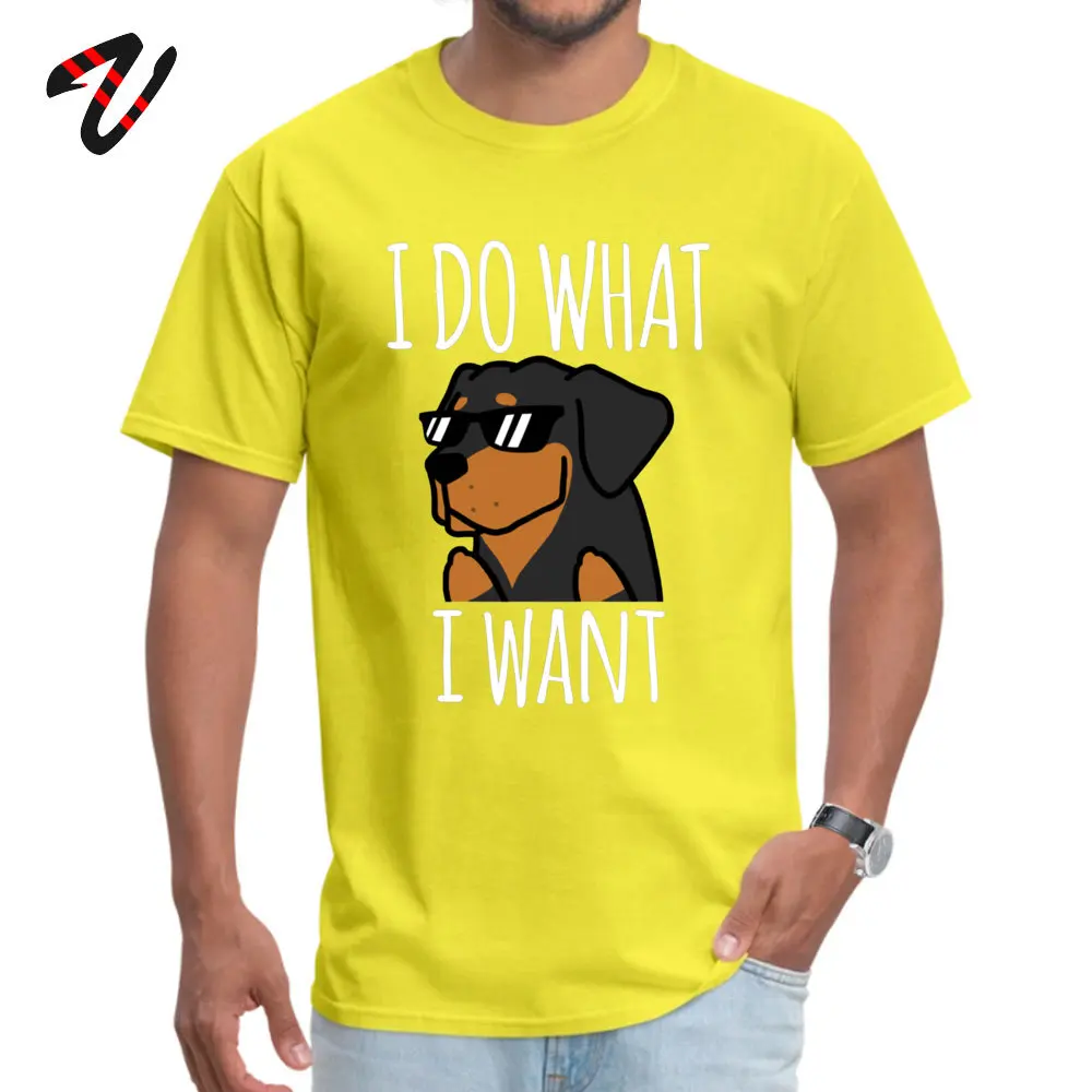 Summer Printed Tshirts Family Labor Day Short Sleeve Round Neck Tops & Tees Pure Cotton Youth Simple Style T-Shirt Funny I Do What I Want Rottweiler 30479 yellow