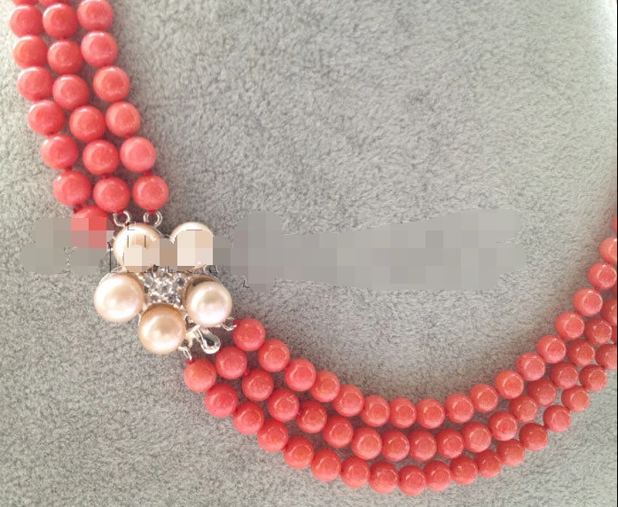 FREE SHIPPING>>>@@ > 0954 3row dark pink perfect round coral necklace - pearl clasp 
FREE SHIPPING>>>@@ > 0954 3row dark pink perfect round coral necklace - pearl clasp
