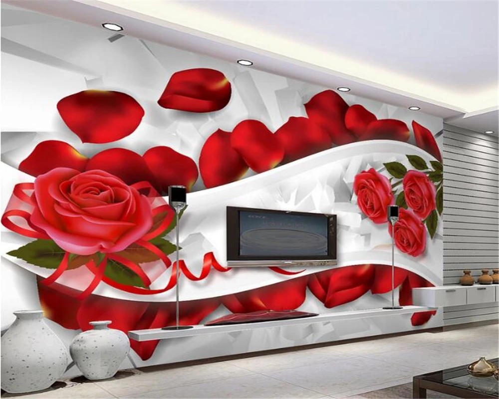 

Beibehang 3D Wallpaper Bedroom Living Room Decorated TV Background Wall 3D Rose Petal Art Wall wallpaper for walls 3 d