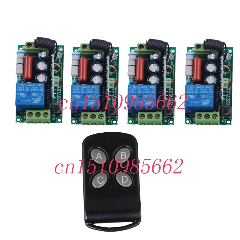 220V 1CH 10A 1000W Load RF wireless remote control switch 4 receiver &1 transmitter Light Lamp LED Switch Relay Momentary Toggle
220V 1CH 10A 1000W Load RF wireless remote control switch 4 receiver &1 transmitter Light Lamp LED Switch Relay Momentary Toggle