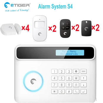 DIY all wireless alarm system kit 4 door contact 2 PIR motion detector etiger S4 set