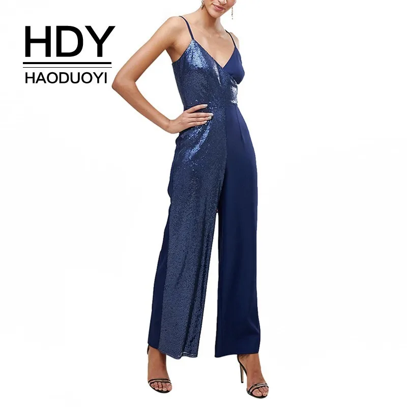 HDY Haoduoyi 2019 Simplicity Commute V Collar Sequins Splicing Navy Blue Broad-legged Slim Rompers Sleeveless Jumpsuits
HDY Haoduoyi 2019 Simplicity Commute V Collar Sequins Splicing Navy Blue Broad-legged Slim Rompers Sleeveless Jumpsuits