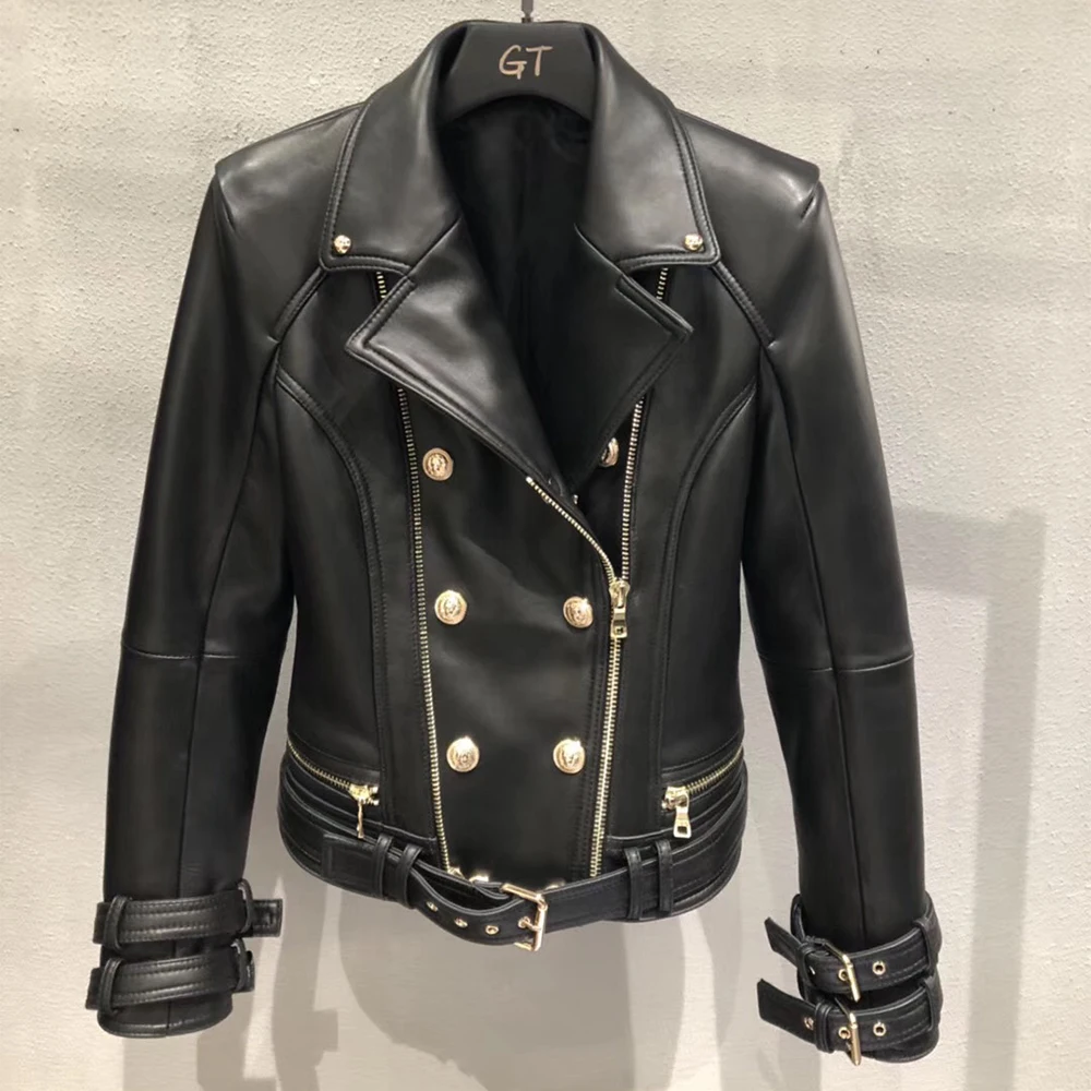 Genuine/real leather jacket women jaqueta feminina couro Double-breasted short slim sheep skin coat femal 2019 autumn streetwear
Genuine/real leather jacket women jaqueta feminina couro Double-breasted short slim sheep skin coat femal 2019 autumn streetwear