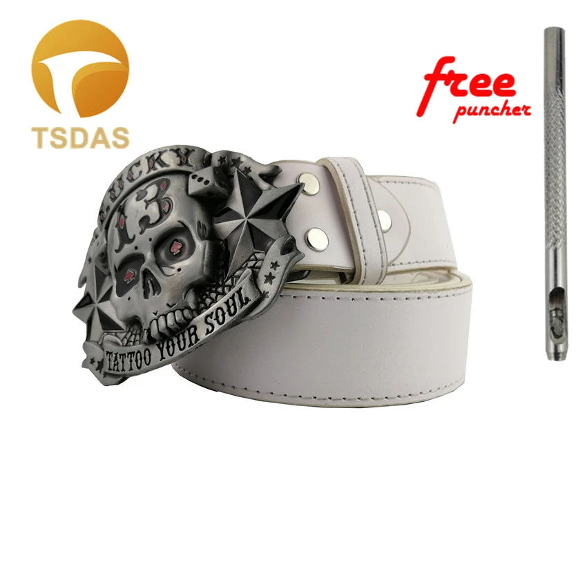 Men Skull Belt Buckle with Pewter Lucky 13 "Tattoo Your Soul" Finish and Sliver Enamel Unisex Suitable for 4cm Width Belt
Men Skull Belt Buckle with Pewter Lucky 13 "Tattoo Your Soul" Finish and Sliver Enamel Unisex Suitable for 4cm Width Belt