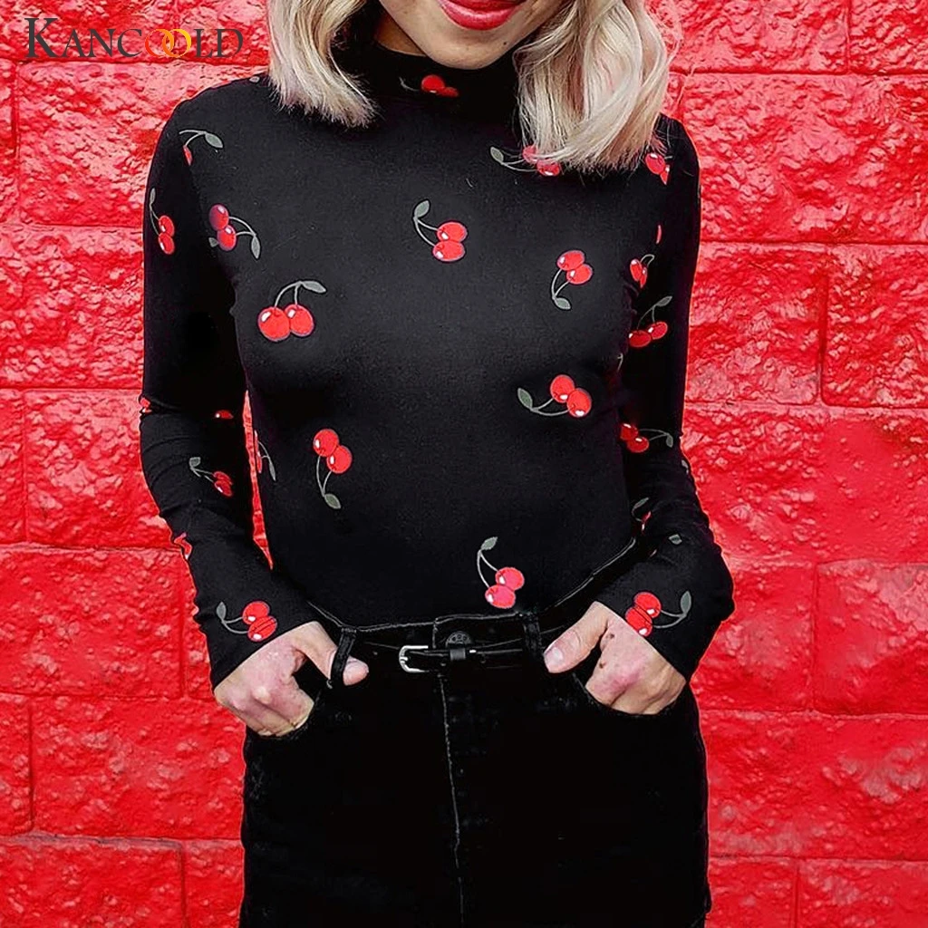 KANCOOLD top T-shirt Fashion Women Sexy Long Sleeve Cherry Print T-shirt Short Navel Casual Tee party new top femme 2018dec26
KANCOOLD top T-shirt Fashion Women Sexy Long Sleeve Cherry Print T-shirt Short Navel Casual Tee party new top femme 2018dec26