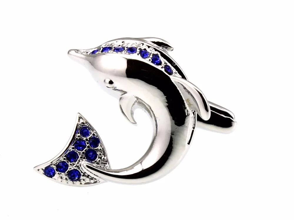 

Men's Cuff Links Silver Blue Crystal Dolphin CUFFLINKS for shirt M4299 20mm