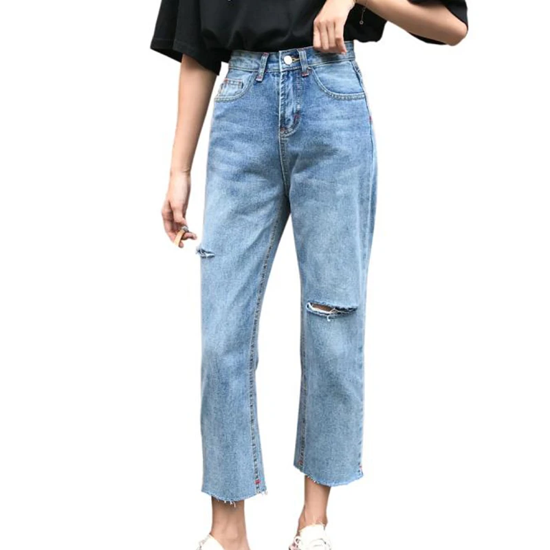 High Waist Holes Denim Fringed Women's Pants Ankle Length Pockets Loose Jeans 2019 Summer Autumn Streetwear Trousers For Women
High Waist Holes Denim Fringed Women's Pants Ankle Length Pockets Loose Jeans 2019 Summer Autumn Streetwear Trousers For Women
