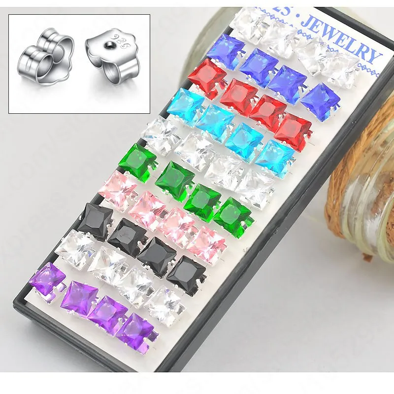 Wholesale 80PCS(40prs) 925 Sterling Silver Stud Earrings AAA Square Rhinestone Jewelry With Box Sizes 6-8mm Multi Colors
Wholesale 80PCS(40prs) 925 Sterling Silver Stud Earrings AAA Square Rhinestone Jewelry With Box Sizes 6-8mm Multi Colors